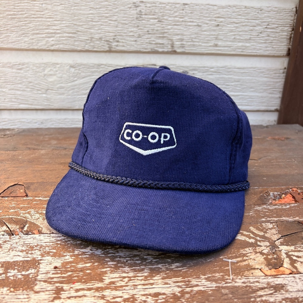 Vintage CO-OP Farming trucker hat corduroy blue snapback